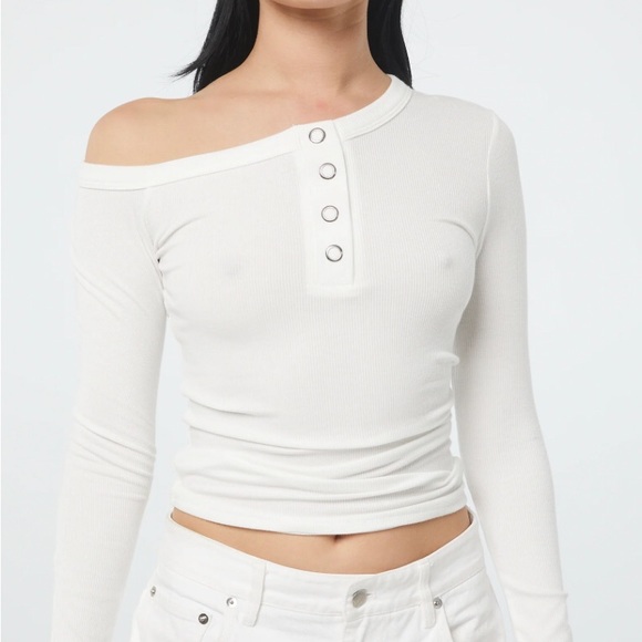 The Line by K Tops - The Line By K white rib long sleeve top